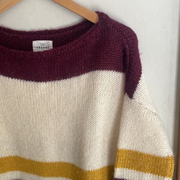 Sezane Burgundy and Cream Striped Sweater - Picture 4 of 16